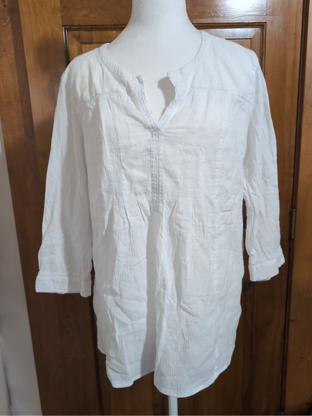 J. Jill Perfect Crinkled Cotton Pleated Top Blouse White Beach Woman's M(1437)C